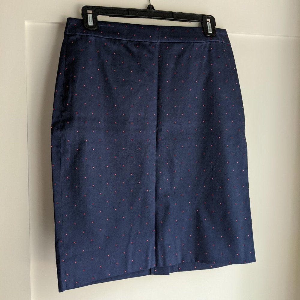 J Crew Pencil Skirt - Navy with Orange Dots